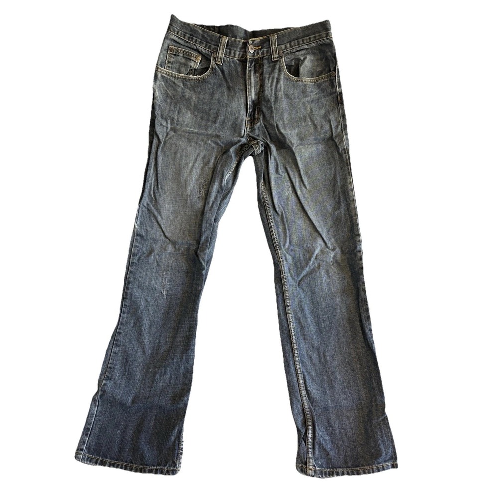 Flypaper Jeans Mens 32x32 Boot Cut Blue Med Wash Denim Distressed Faded Y2K